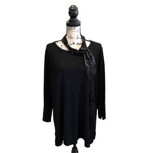 Sequin knit formal blouse shirt Notations scarf Black Plus Size 2X NWT Bling